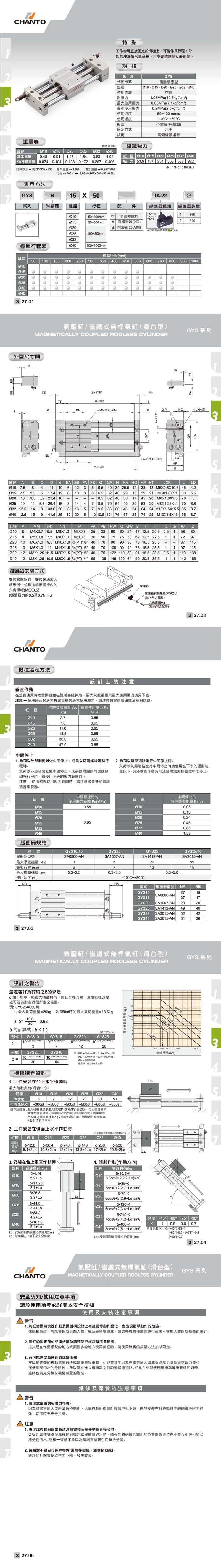 GYS 磁鐵式無桿氣缸